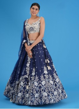 Mesmerizing Designer Silk Navy Blue Lehenga Choli