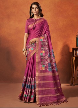 Magenta Color Designer Crepe Silk Saree