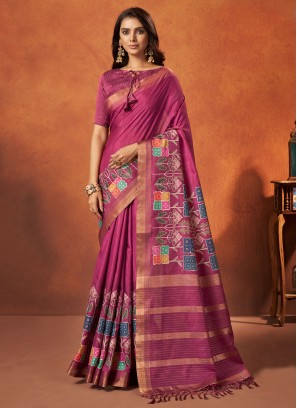 Magenta Color Designer Crepe Silk Saree