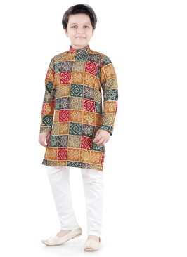 Multi Color Readymade Cotton Bandhani Printed Kurta Pajama