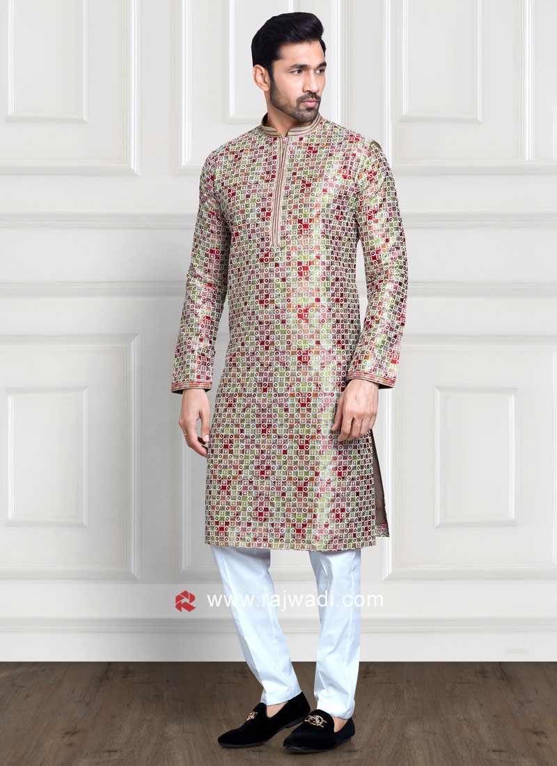 Multi Color Readymade Cotton Silk Kurta Pajama