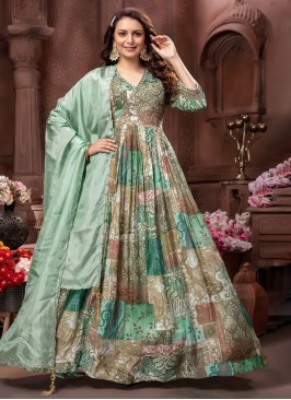 Multi-colored Floor Length Printed Anarkali Suit