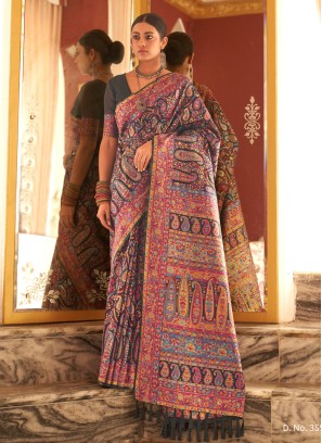 Black Weaving Embroidered Pashnima Silk Classic Saree
