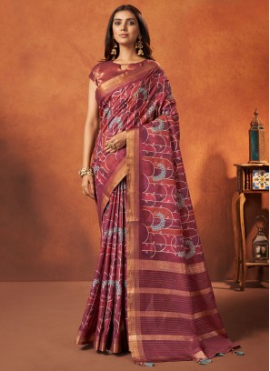 Lavender Silk Sequins Embellished Wedding Saree