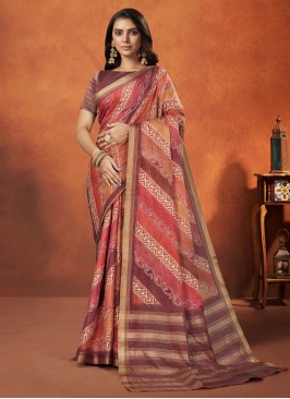 Multi Color Festive Fancy Printed Crepe Silk Saree