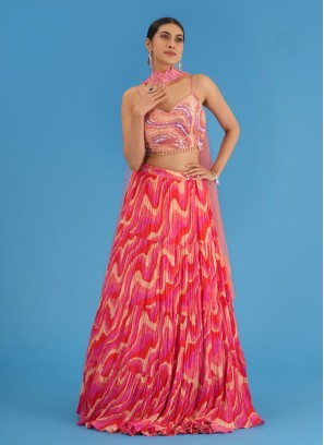 Multi-colored Printed Lehenga Set With Choker Style Dupatta