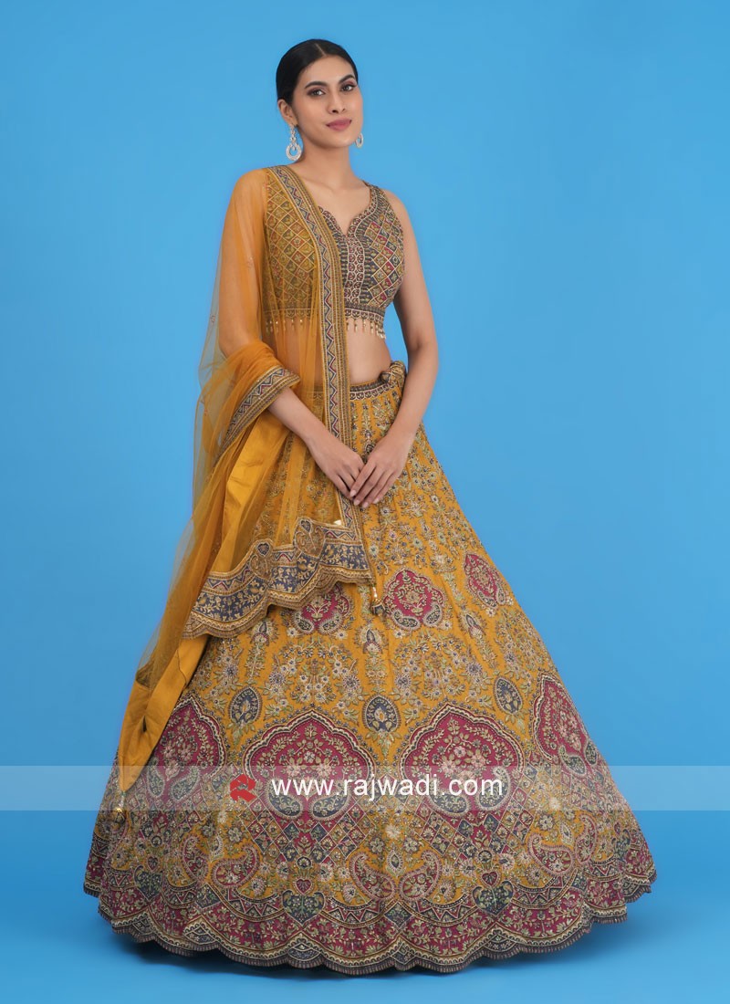 Yellow Designer Wedding Engagement Reception Lehenga In Net SRYS50502G –  ShreeFashionWear