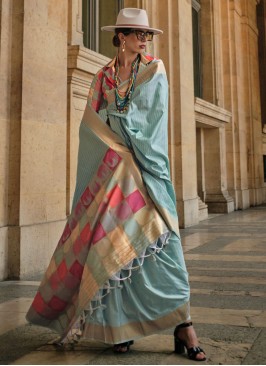 Mystic Light Aqua Blue Weaving Designer Saree