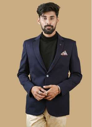 Navy Blue Blazer In Imported Fabric