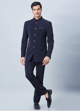 Navy Blue Embroidered Jodhpuri Suit