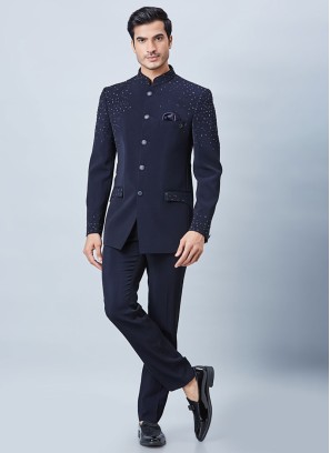 Navy Blue Embroidered Jodhpuri Suit