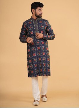 Navy Blue Readymade Silk Kurta Pajama