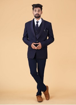 Navy Blue Tuxedo Suit In Imported Fabric