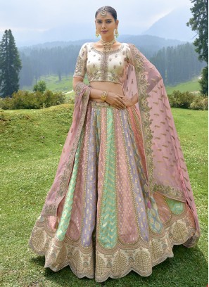 Charming Multi Color Lehenga Choli In Silk