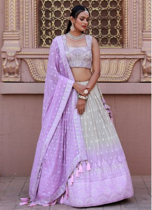 Off White & Lavender Traditional Readymade Lehenga Choli