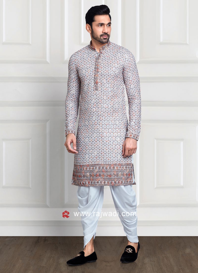 Off White Thread Embroidered Designer Kurta Pajama