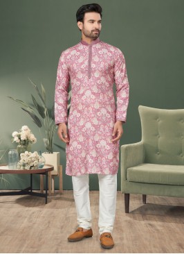 Onion Pink Floral Print Readymade Kurta Pajama