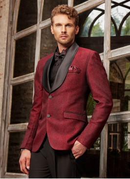 Party Wear Emboss Fabric Maroon Suit