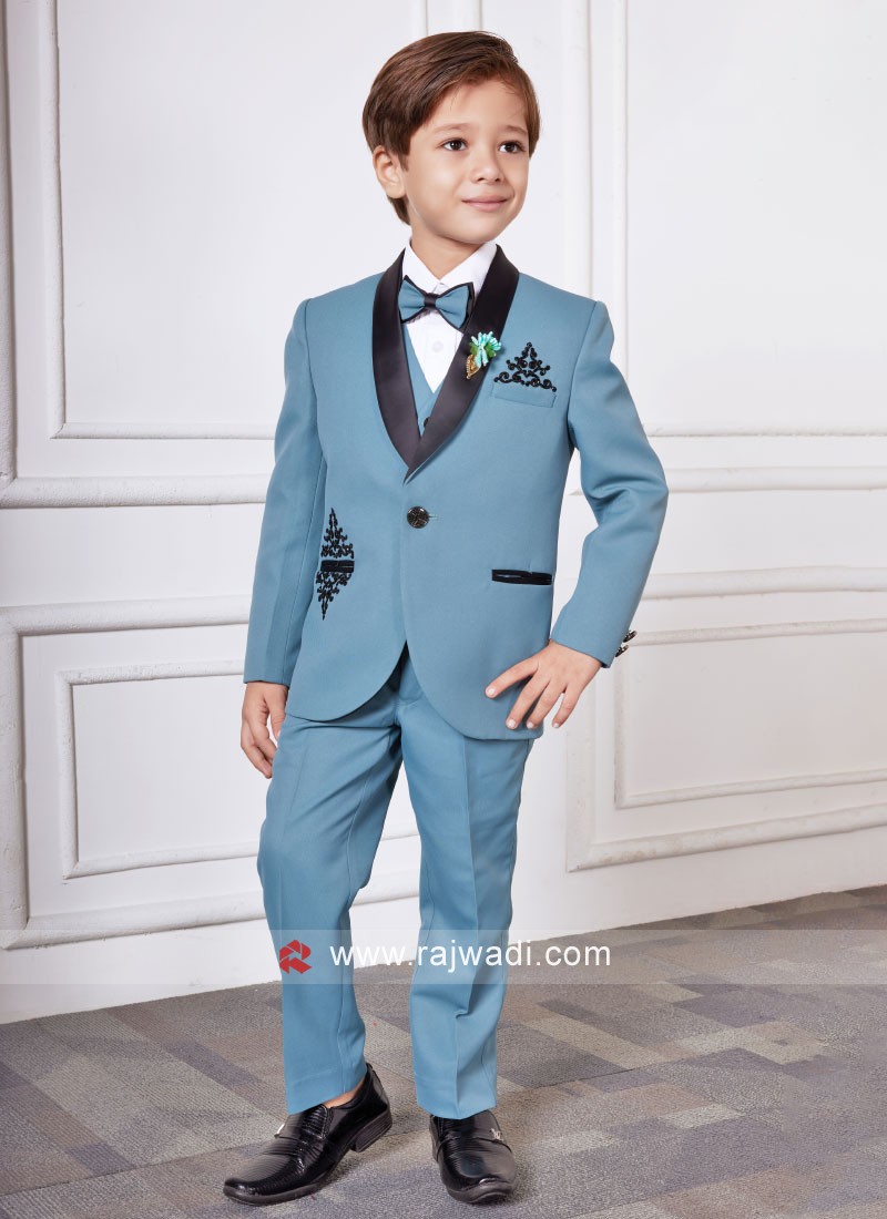 Dusty Blue Jacket Suit – Megha and Jigar