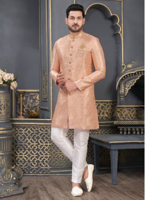 Peach Festive Wear Indowestern Set