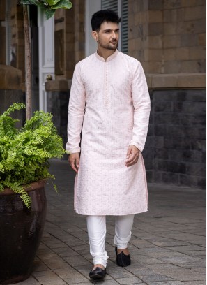 Peach Wedding Wear Silk Kurta Pajama