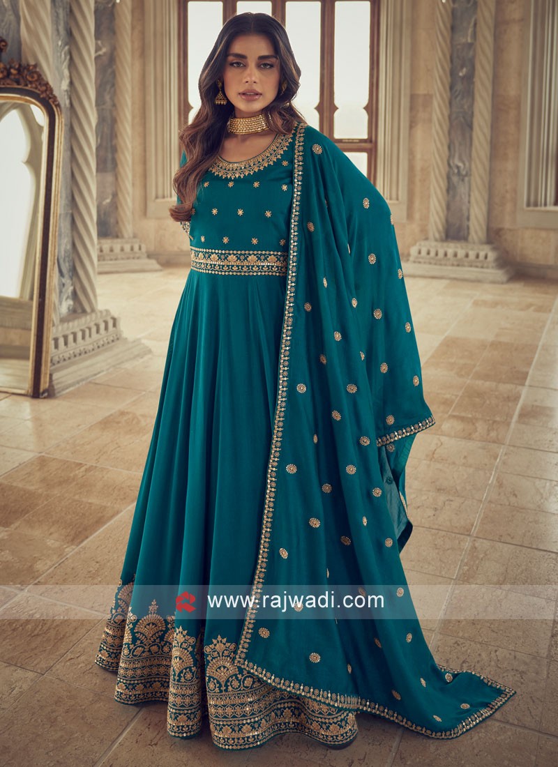 Buy Ladies Unstitched Dress Material Online|Navy Blue and Peacock Green  Embroidered Unstitched Dress Material|Lovely Wedding Mall