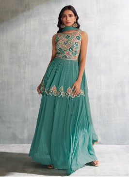 Shagufta Peplum Style Designer Rama Green Salwar Suit
