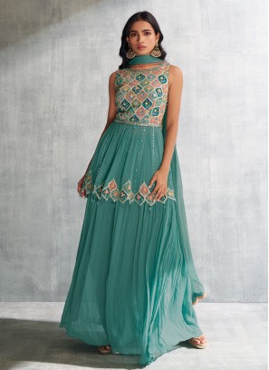 Shagufta Peplum Style Designer Rama Green Salwar Suit