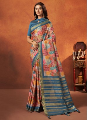 Multi Color Festive Crepe Silk Saree