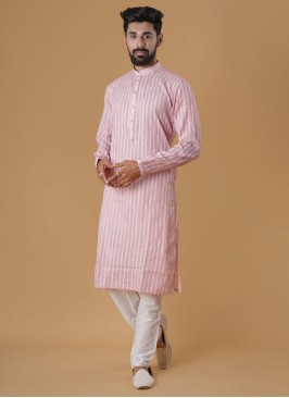 Pink And Off White Cotton Silk Kurta Pajama
