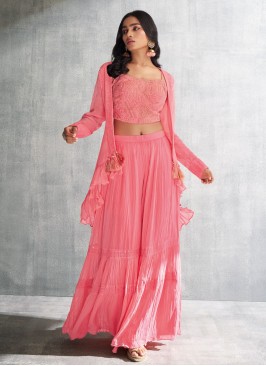 Shagufta Pink Palazzo Suit With Fancy Jacket