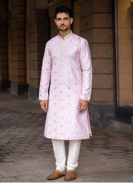 Pink Readymade Kurta Pajama In Silk Fabric