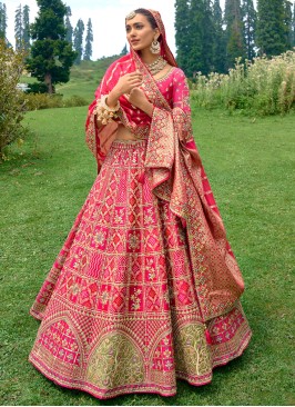 Deep Pink Silk Embroidered Trendy Lehenga Choli For Bride