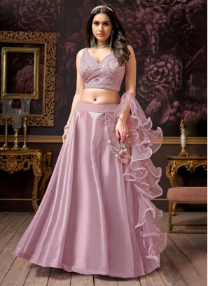 Pink Silk Lehenga With Embroidered Choli