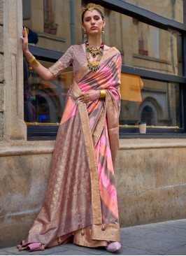 Designer Multi Color Silk Weaving Embroidered Saree