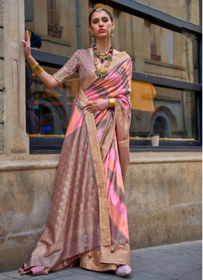 Designer Multi Color Silk Weaving Embroidered Saree