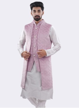 Pink Stylish Wedding Wear Nehru Jacket Set