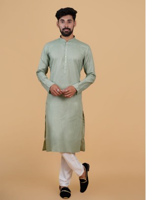 Pista Green Readymade Kurta Pajama In Cotton