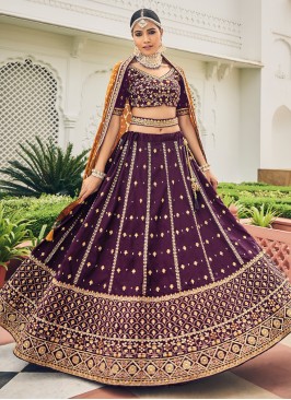 Wine Embroidered Wedding Wear Lehenga Choli