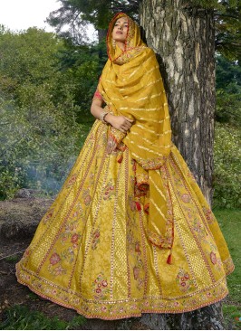 Mustard Yellow Designer Silk Embroidered Lehenga Choli