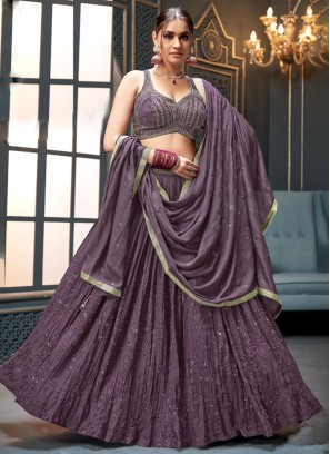 Purple Designer Embroidered Georgette Lehenga Choli