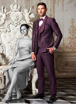 Purple Embroidered Festive Wear Suit Set In Imported Fabric