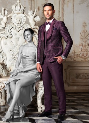 Purple Embroidered Festive Wear Suit Set In Imported Fabric