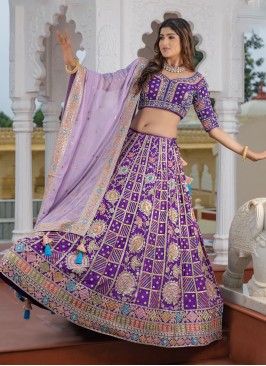 Purple Embroidered Wedding Lehenga Choli