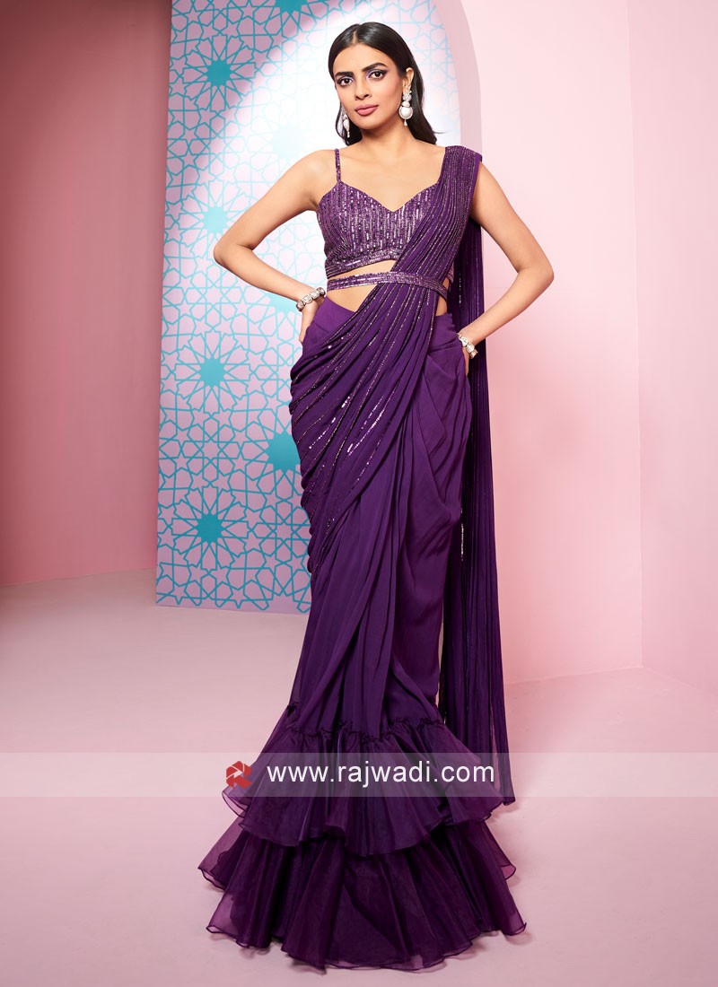 Tired Ruffle Saree with Belt Blouse : Buy Tired Ruffle Saree with Belt  Blouse online in India at