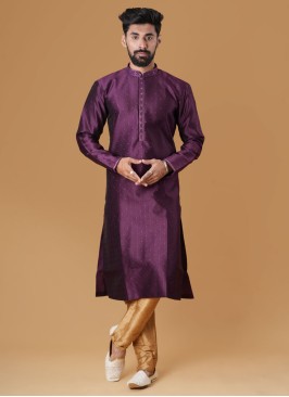 Purple Readymade Silk Kurta Pajama