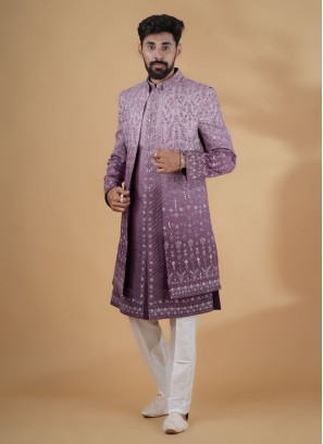 Purple Shaded Jacket Style Indowestern Set