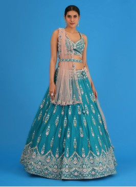 Rama Blue Heavy Embroidered Wedding Lehenga Choli