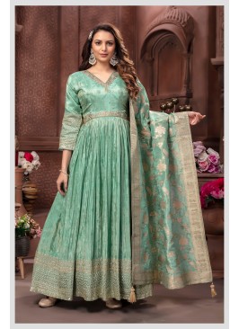 Rama Green  Anarkali Suit In Silk