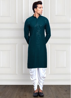 Rama Green Dhoti Style Cotton Silk Kurta Pajama